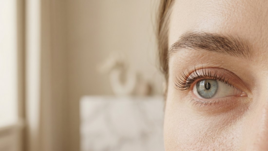 Öga med naturligt lyfta fransar efter lashlift.